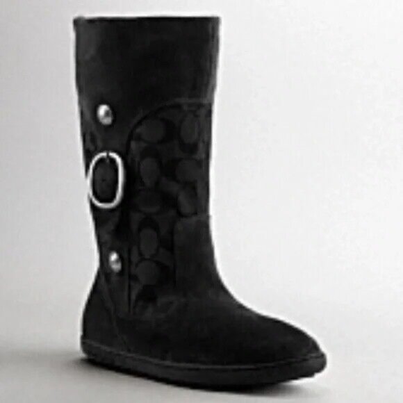 Coach Meyer Black Suede Shearling Signature C Boots  ** Size 7 ** - Picture 1 of 8